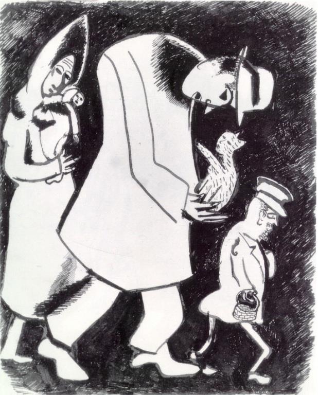 Mann mit Katze und Frau mit Kind Zeitgenosse Marc Chagall Ölgemälde